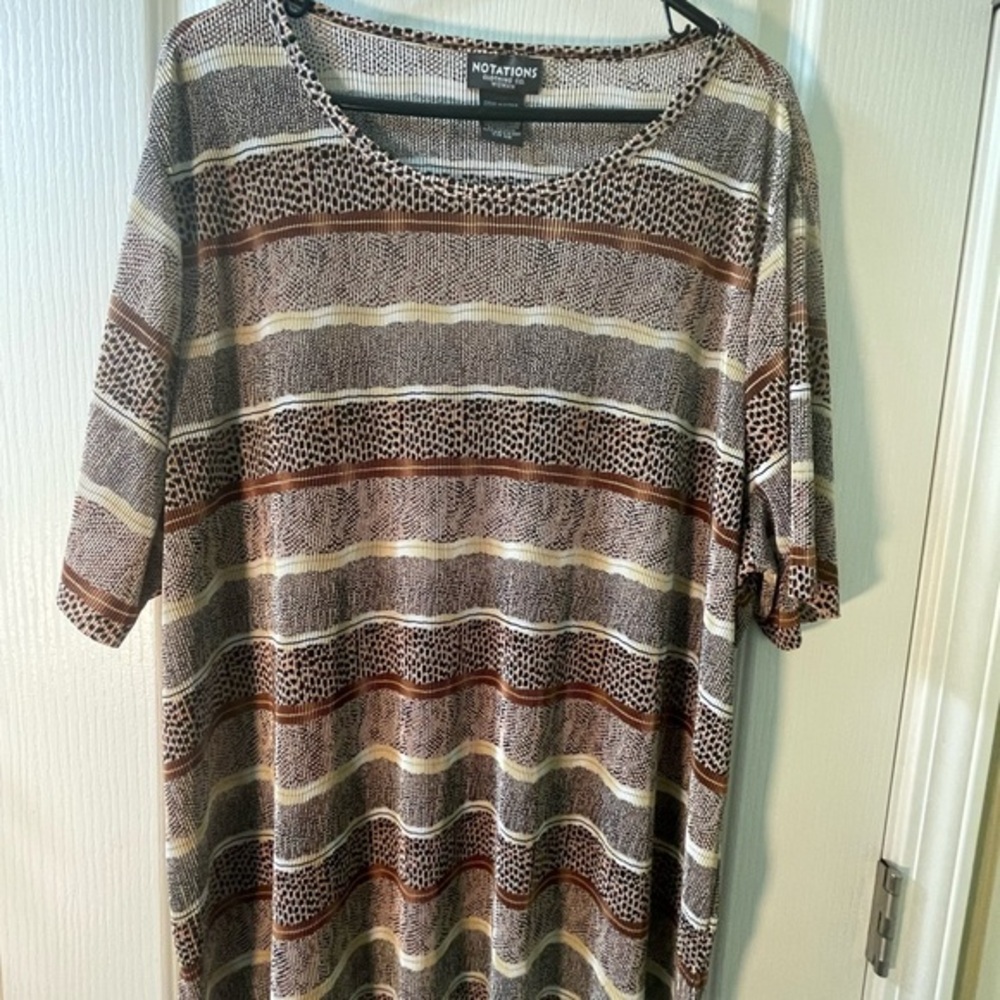 Notations Women's Short Sleeve Top with Brown and Cream Stripes